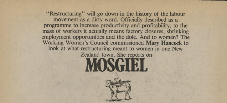 Reprint: Mosgiel – women ‘restructured’ (Mary Hancock, Broadsheet,&nbsp;1981)